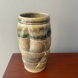 Studio Handmade Pottery Vase Mid Century Design With Brown Green Drip Glaze